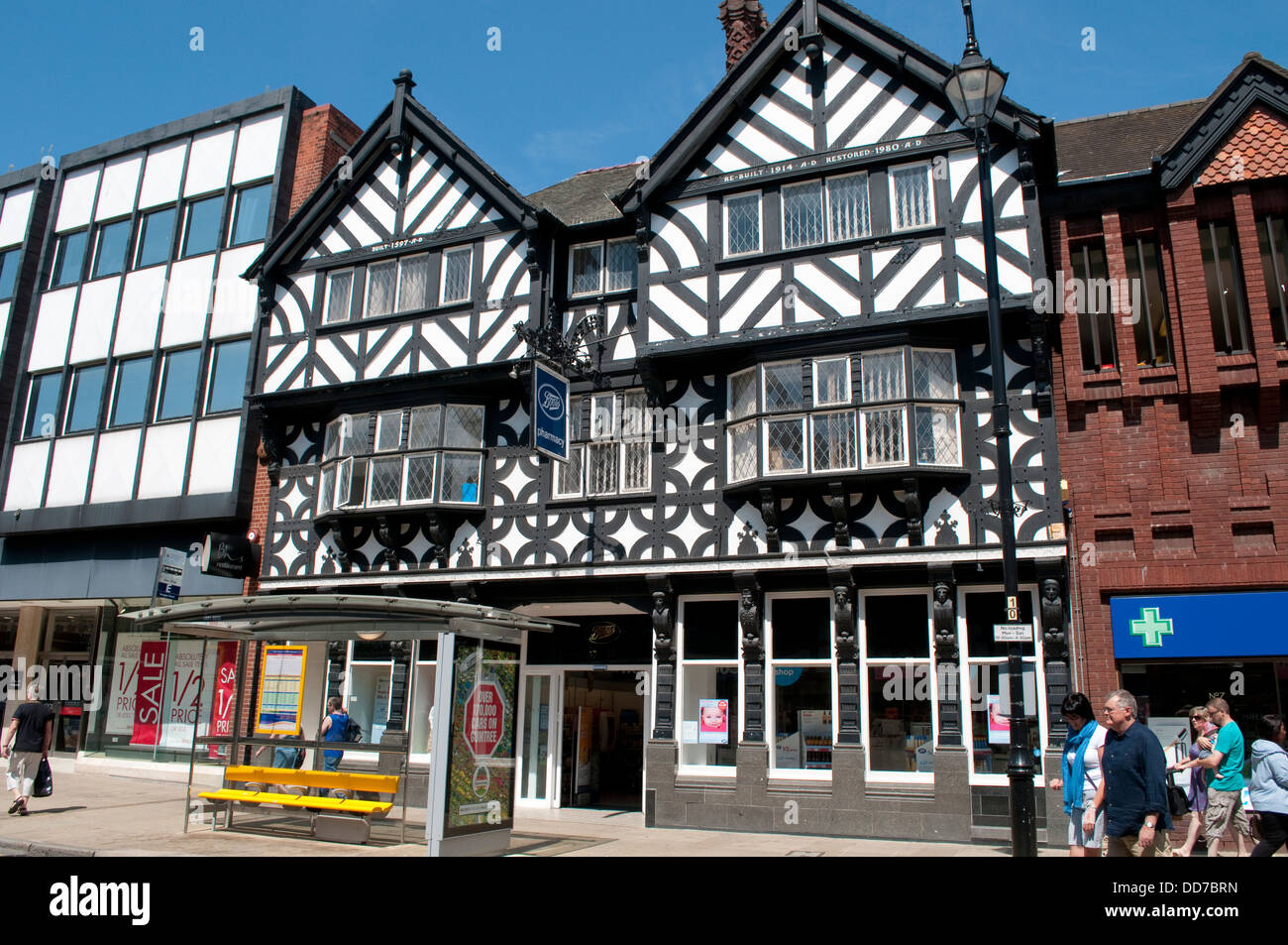 Tudor Architecture boots shop, mock tudor architecture, foregate street, chester Tudor Architecture boots shop, mock tudor architecture, foregate street, chester