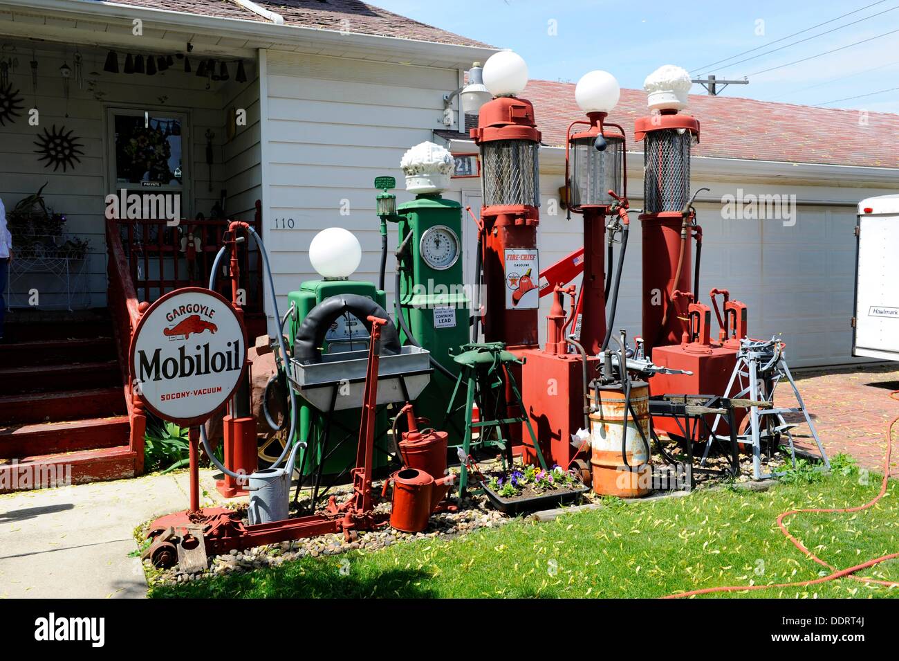 Gas Station memorabilia along Route 66 near ODell Illinois Stock Photo