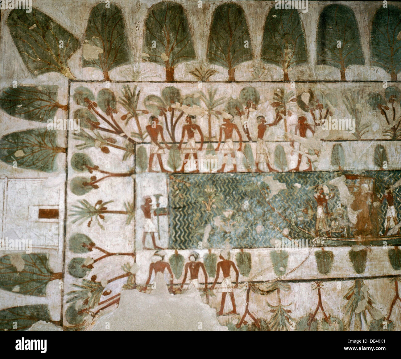 A detail of a wall painting in the tomb of Rekhmire showing a garden