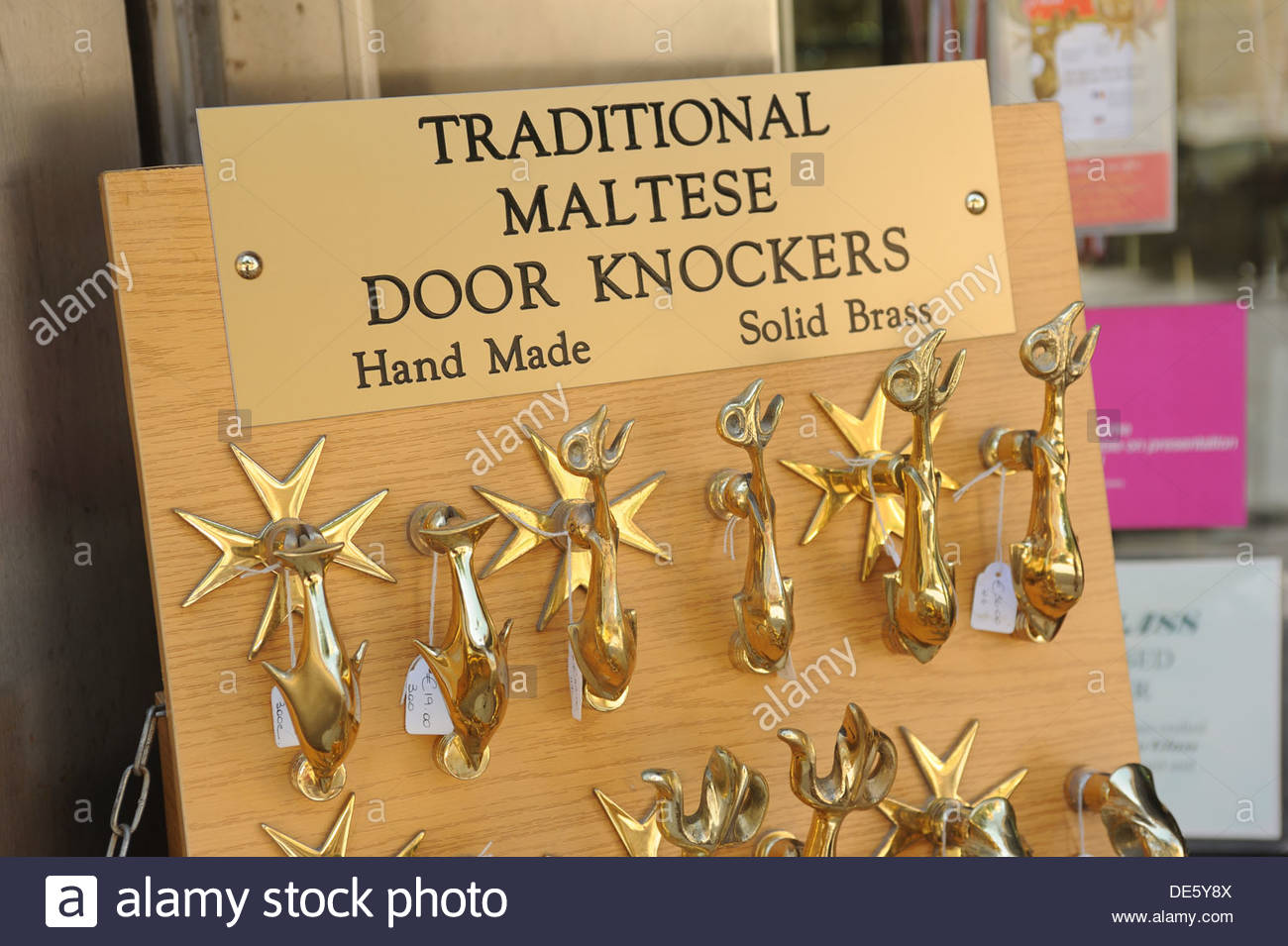 Malta Valletta. Traditional brass Maltese door knockers Stock Photo, Royalty Free Image