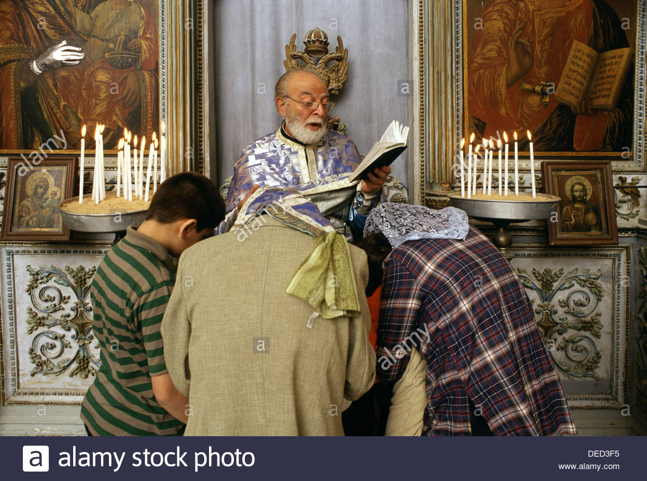 Arab Orthodox Christians praying inside the Arab Greek Orthodox Stock