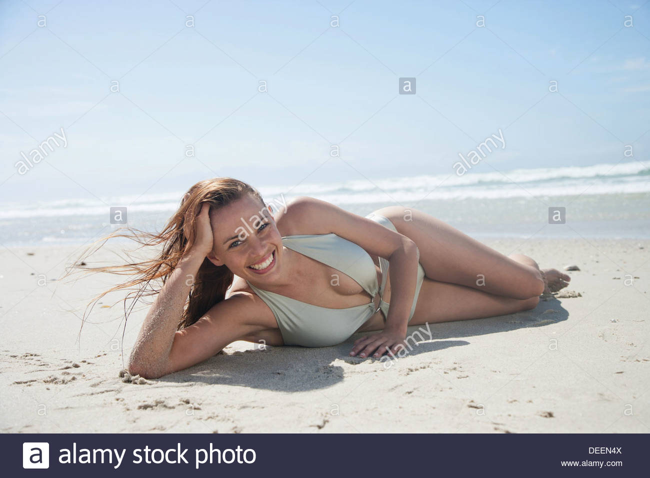 Woman In Bathing Suit Beach Stock Photos Woman In Bathing Suit Beach