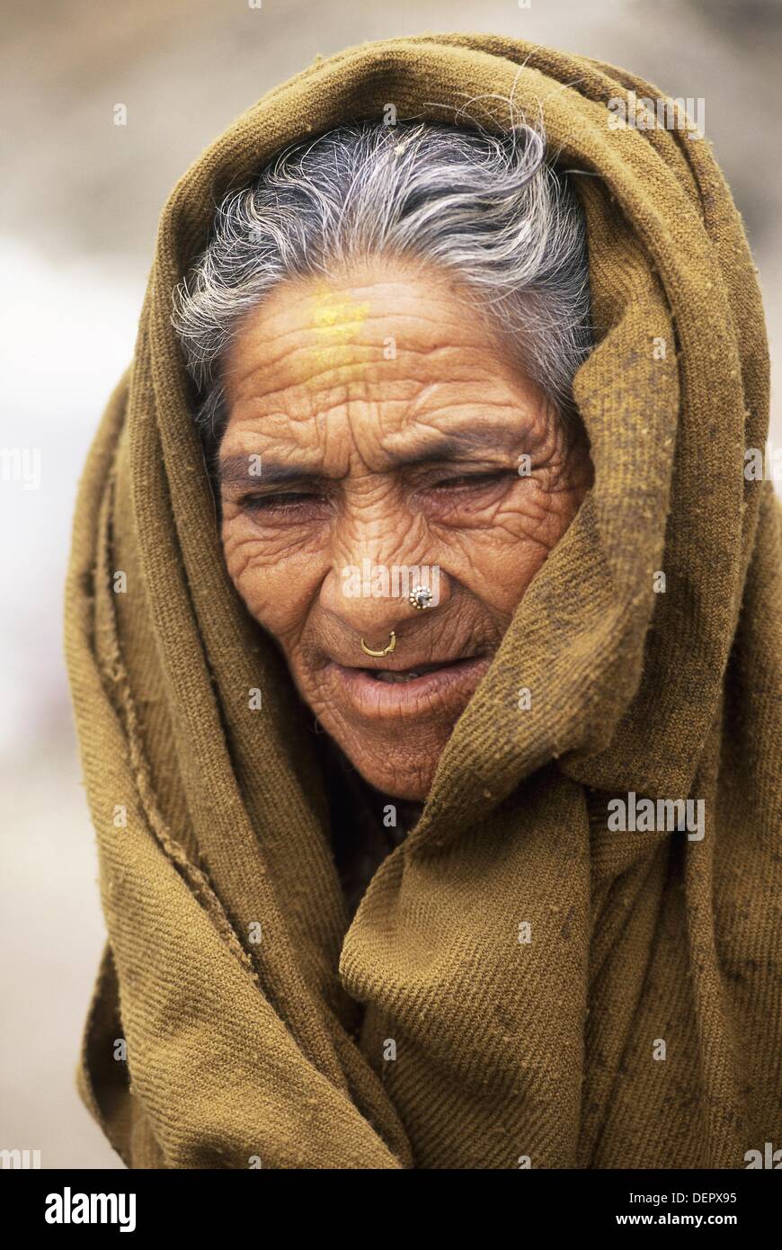 ... village of Kathmandu valley,Lalitpur District,Nepal,Himalaya,<b>South Asia</b> - old-womanbungamati-village-of-kathmandu-valleylalitpur-districtnepalhimalayasouth-DEPX95