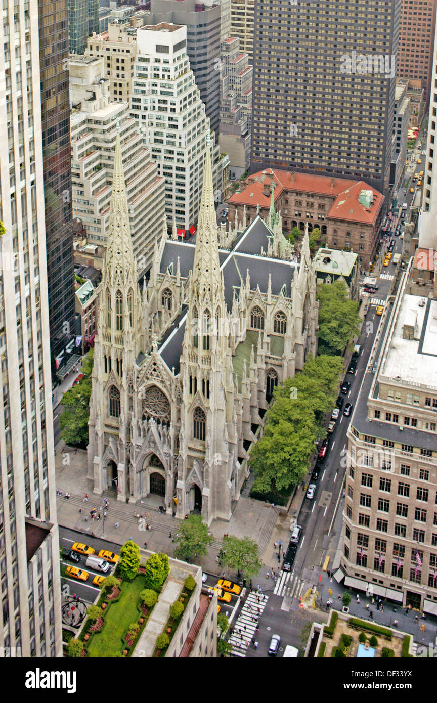 Aerial view of St. Patrick´s Cathedral near Rockefeller Center. New