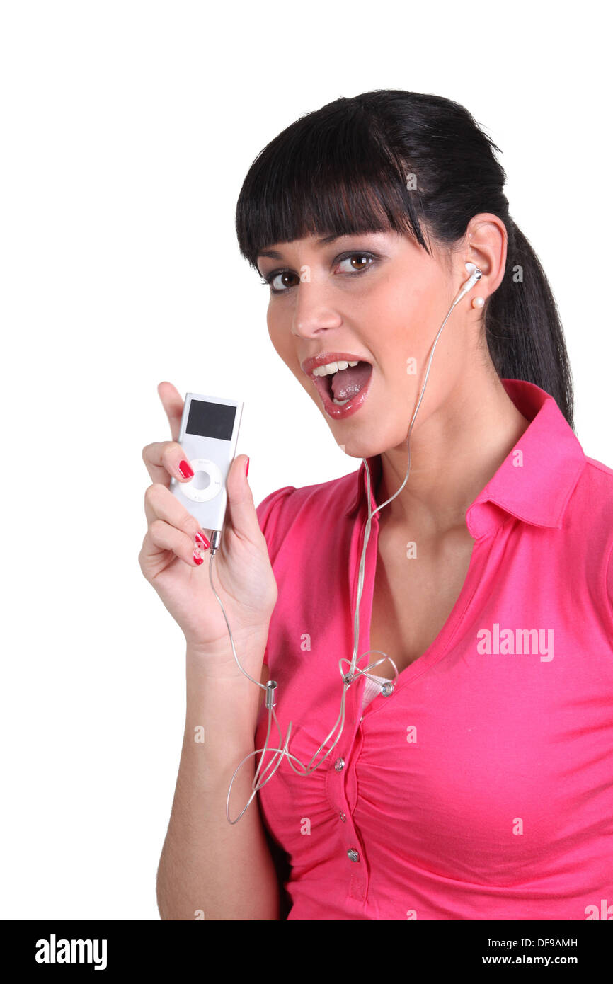 Brunette Woman Listening To Music Stock Photo Alamy