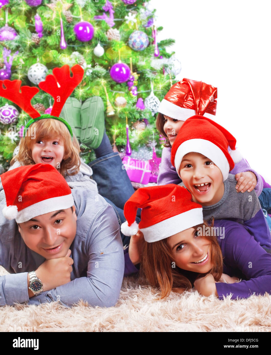 Portrait of happy large family celebrating Christmas holidays at Stock Photo, Royalty Free Image ...