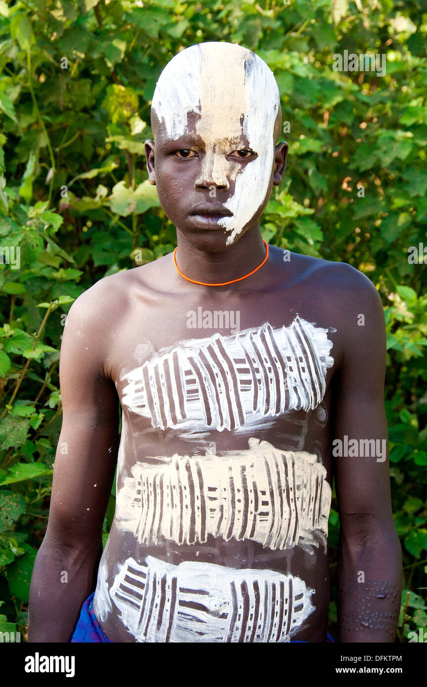 Surma boy with body paintings, Kibish, Omo River Valley 