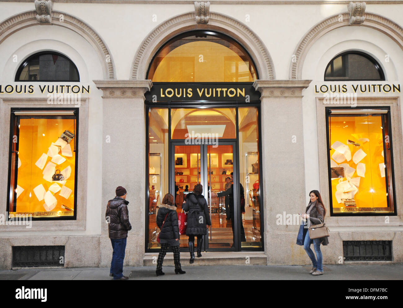 Italy Lombardy Milan Via Montenapoleone Louis Vuitton fashion shop Stock Photo, Royalty Free ...