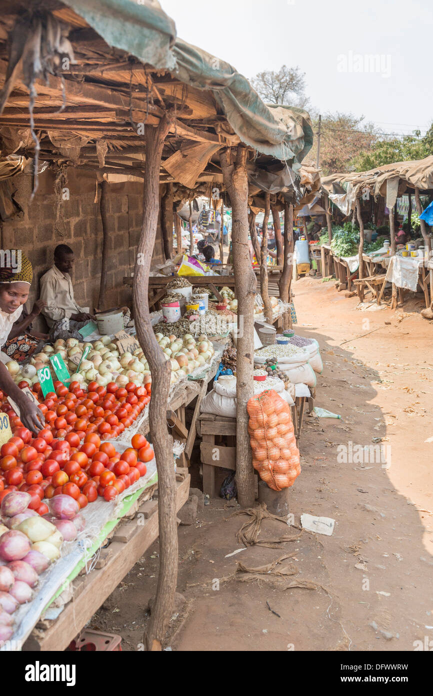 Stalls in Maramba Market, Livingstone, Zambia, selling vegetables Stock Photo, Royalty Free