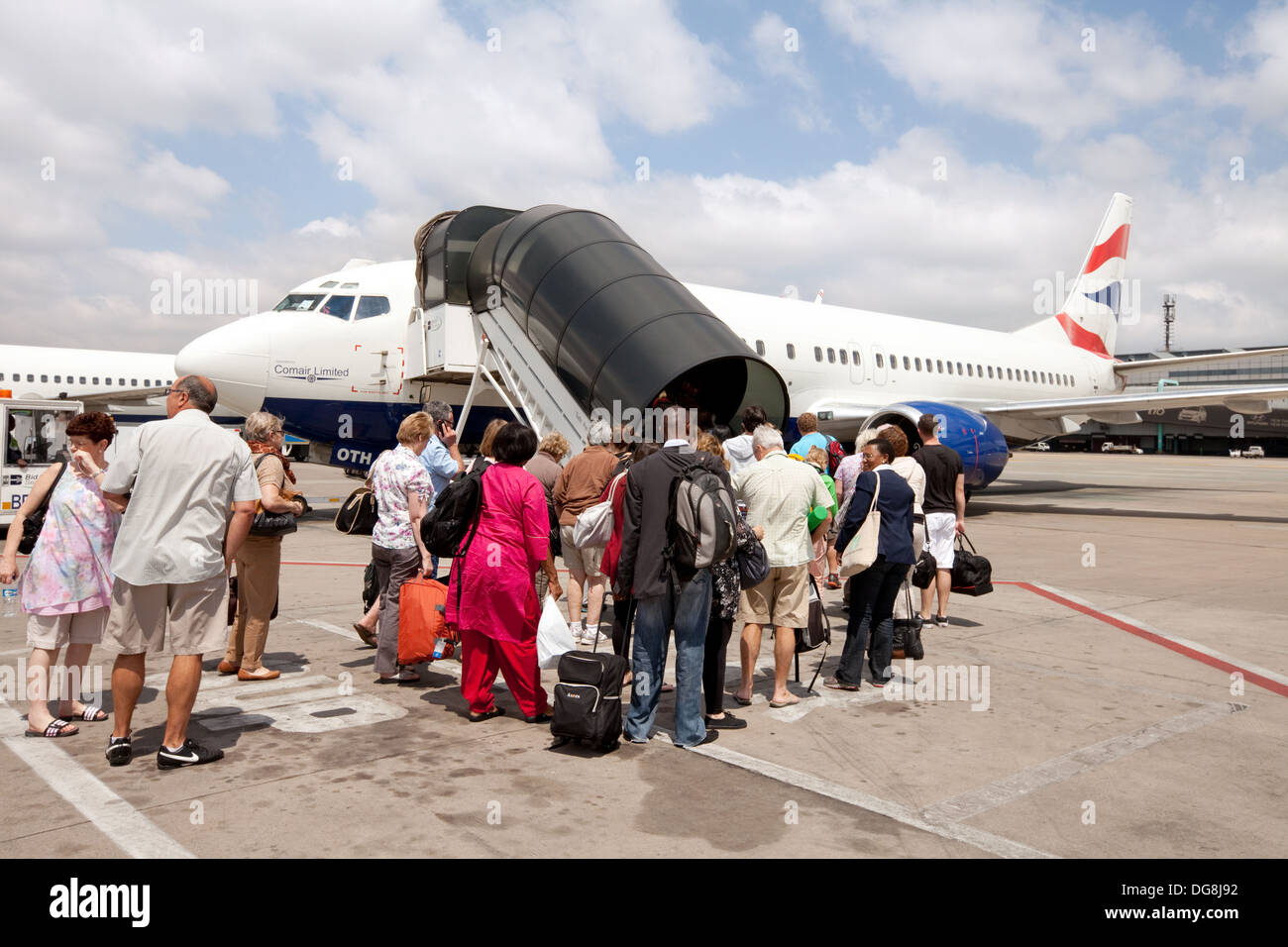 Passengers boarding a British Airways plane, Johannesburg airport Stock