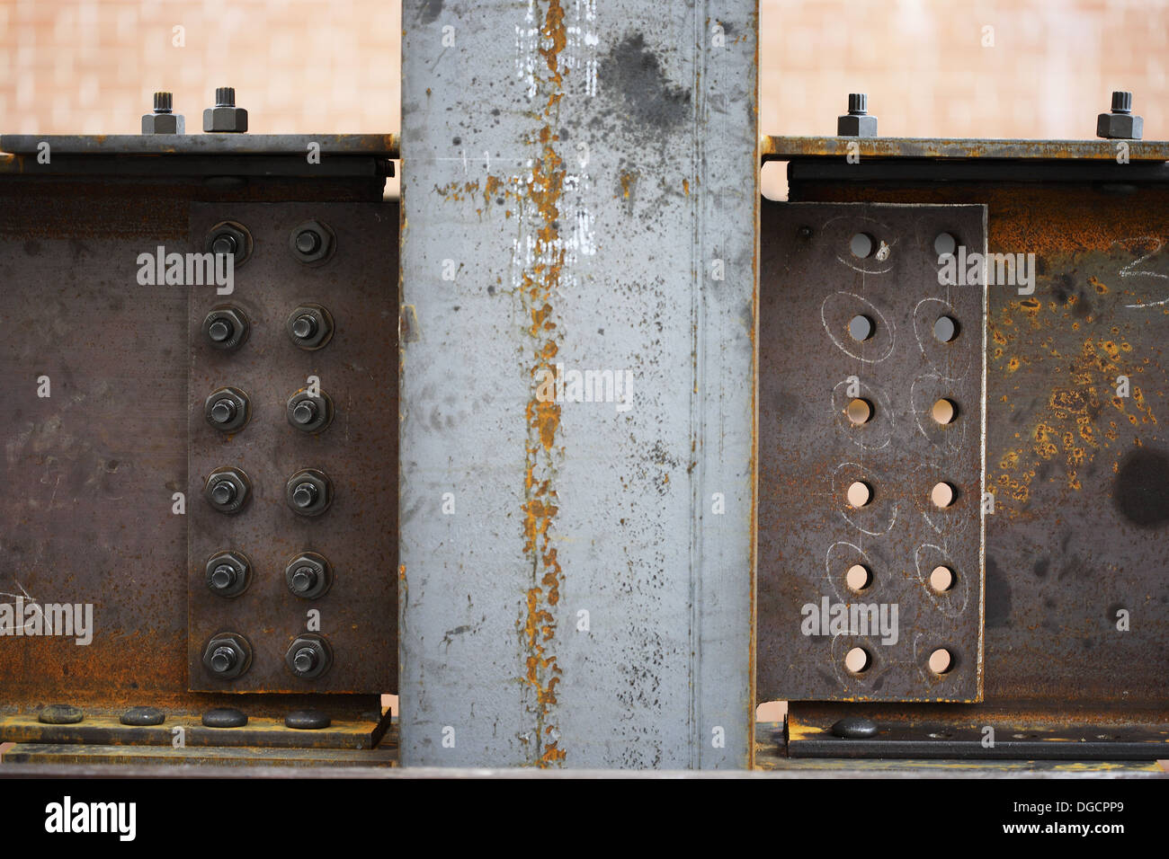 Construction steel beams anchor bolts Stock Photo, Royalty Free Image