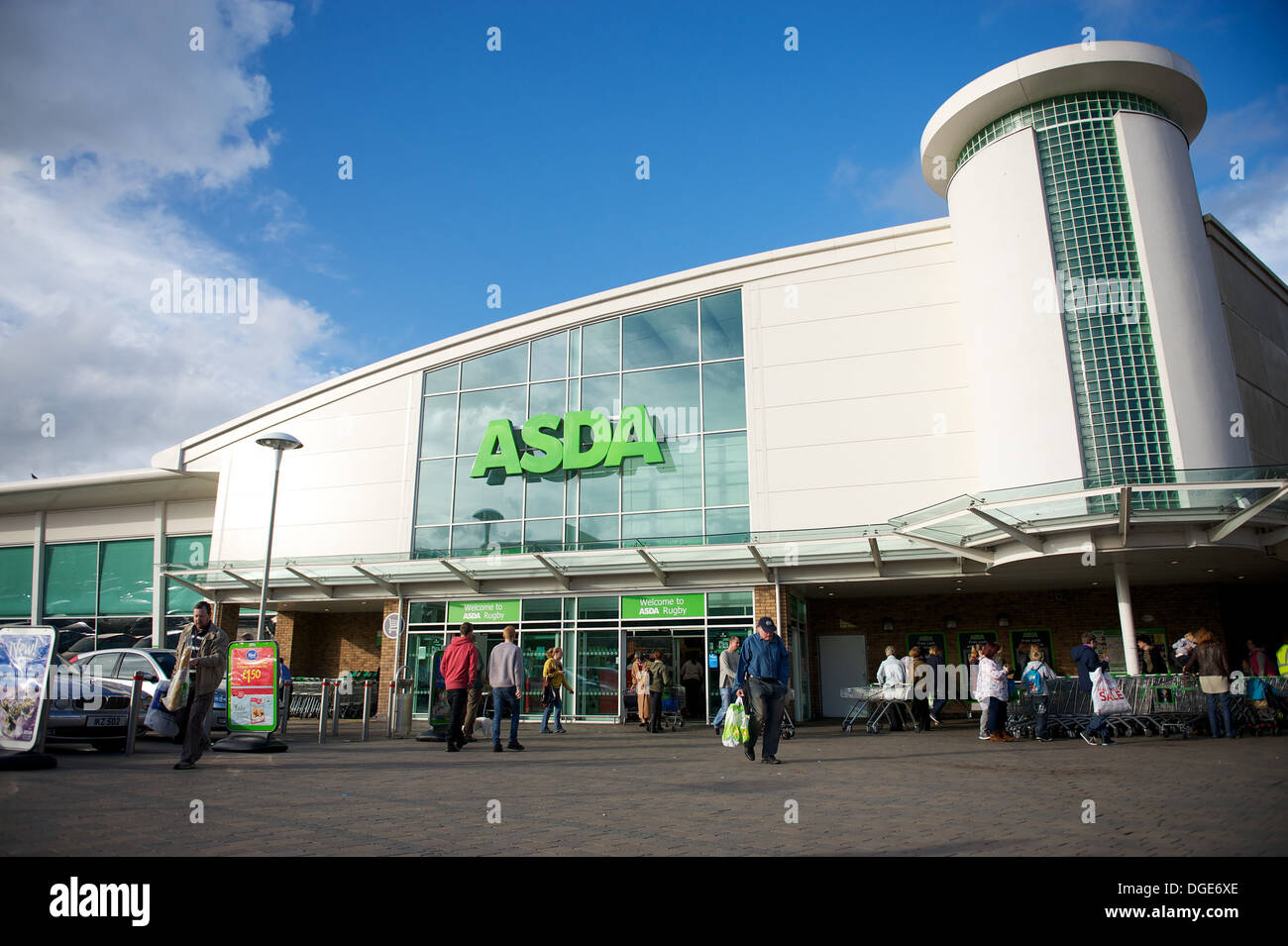Exterior shot of ASDA supermarket in Rugby, Warwickshire, UK Stock