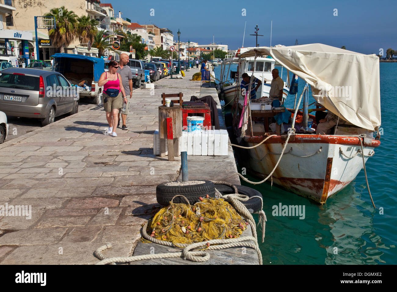 Local Fishermen Selling Fish From Their Boats On The Seafront Stock