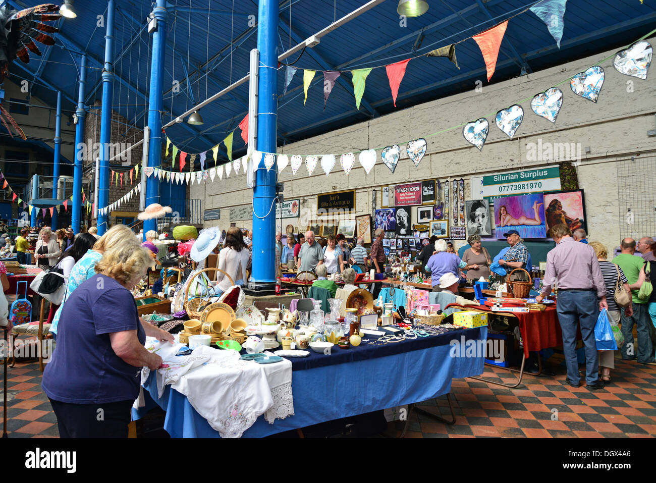 Sunday antiques market in Market Hall, Abergavenny, Monmouthshire Stock