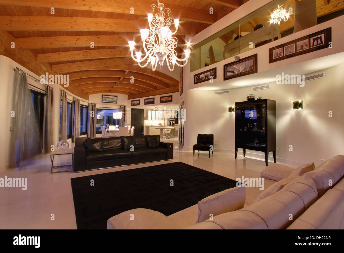 chandelier on beamed ceiling in large modern spanish living room spanish living room - Living Room Spanish chandelier on beamed ceiling in large modern spanish living room spanish living room - Living Room Spanish