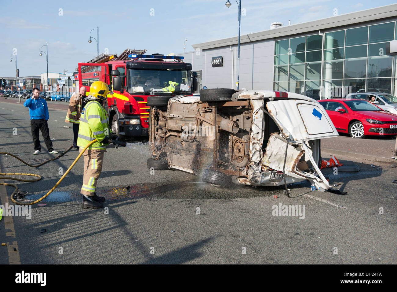 Van Overturned Car Crash Rta Rtc Accident Fire Stock Photo Alamy