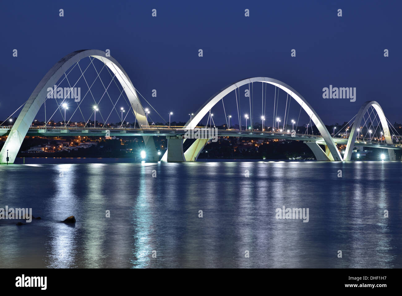 Brazil, Brasilia, Ponte JK, bridge, Juscelino Kubitschek Bridge, lake Stock Photo, Royalty Free