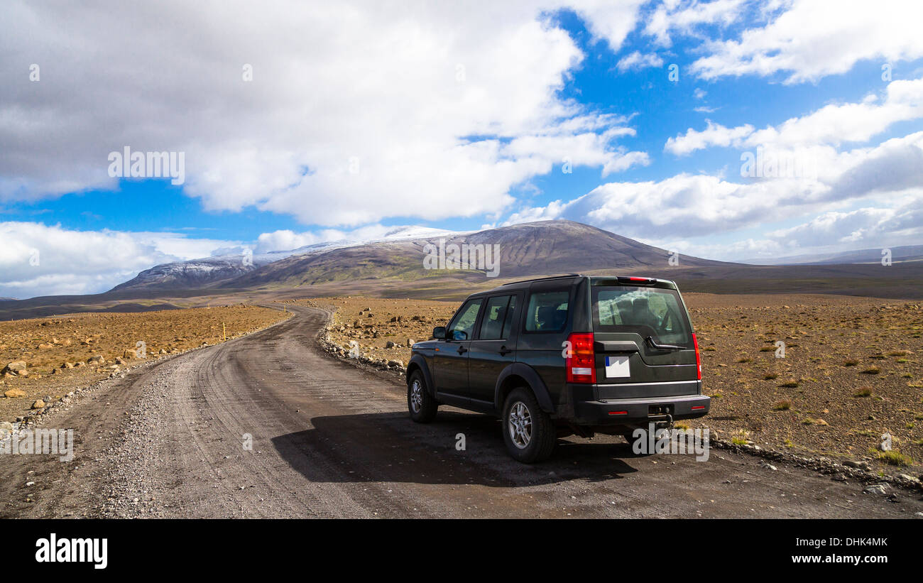 Iceland Sudurland Car On Highland Road Stock Photo Alamy