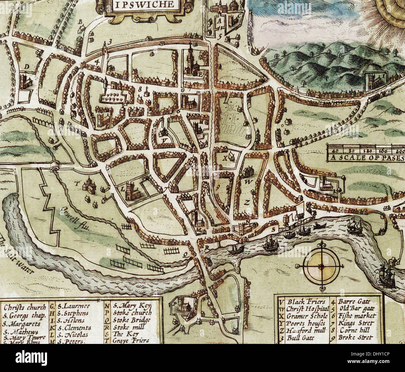 Old Map Of Ipswich England By John Speed 1611 DHY1CP 