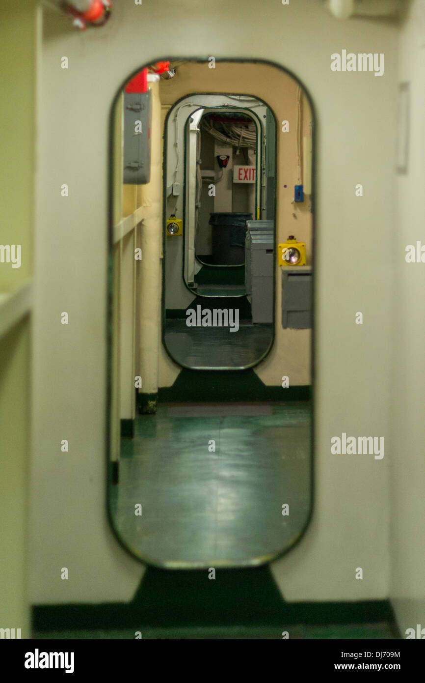 Ship passageway with bulkheads and doors Stock Photo, Royalty Free