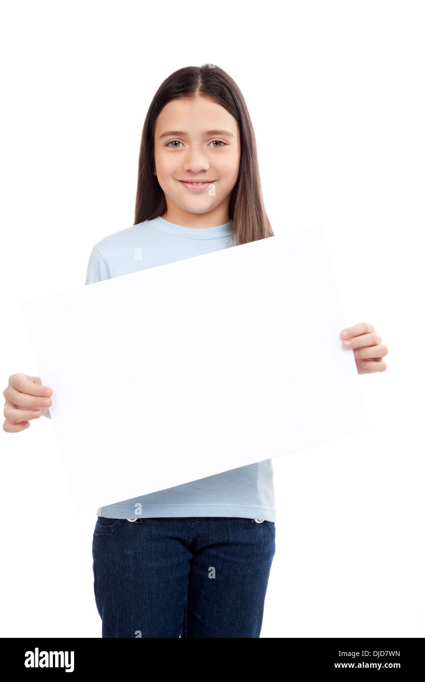 Girl Holding Blank Placard Stock Photo Alamy