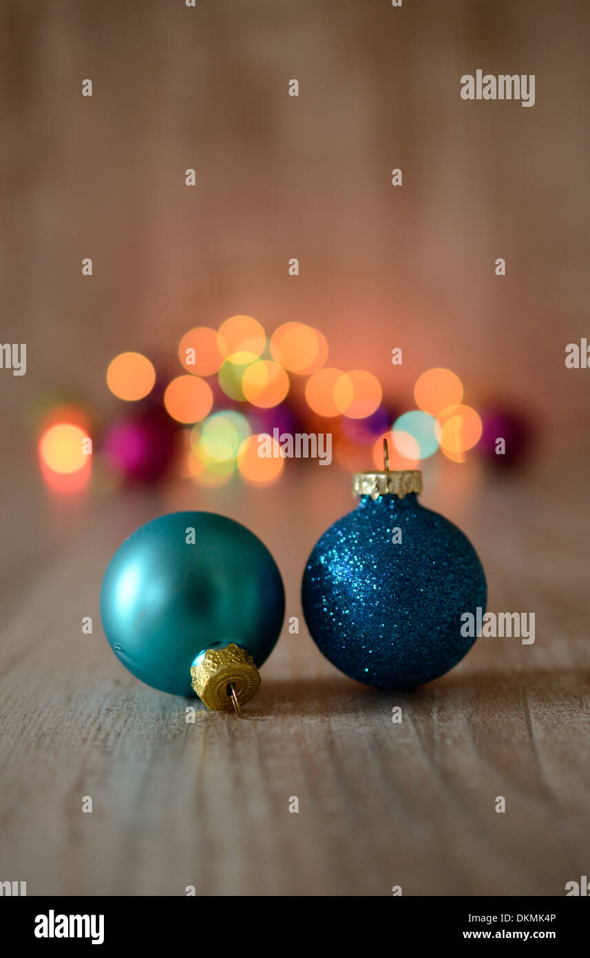 Christmas Baubles On A Rustic Wooden Background Stock Photo Alamy