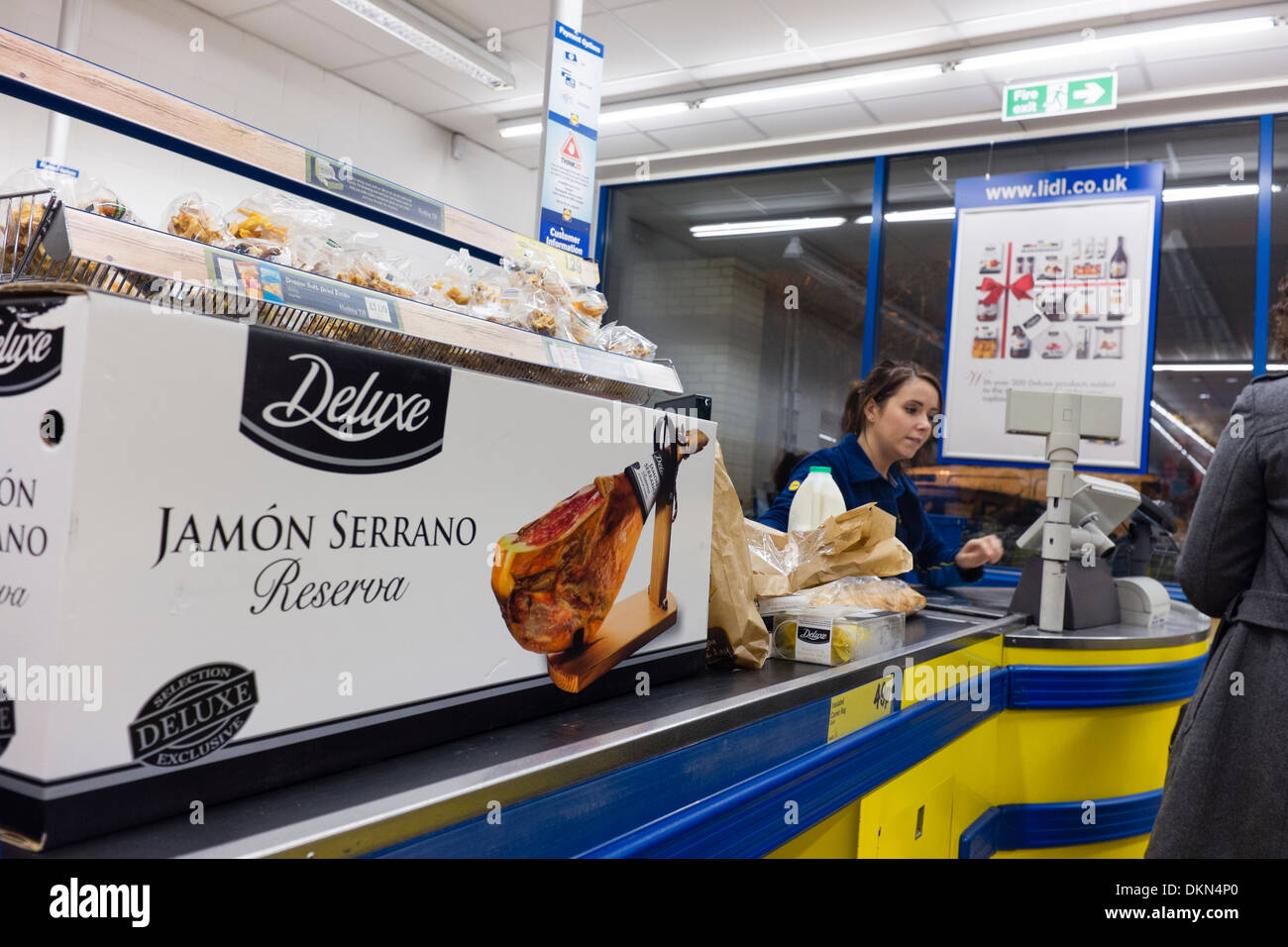 A whole Serrano ham, one of Lidl discount supermarket 'Deluxe' range Stock Photo, Royalty Free