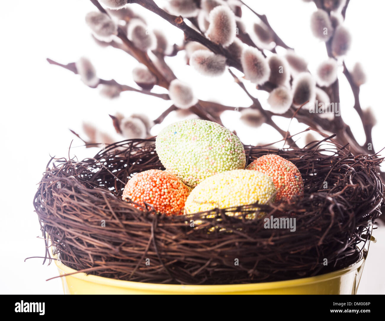 Pussy Willow Background And Easter Eggs Decorations Stock Photo Alamy