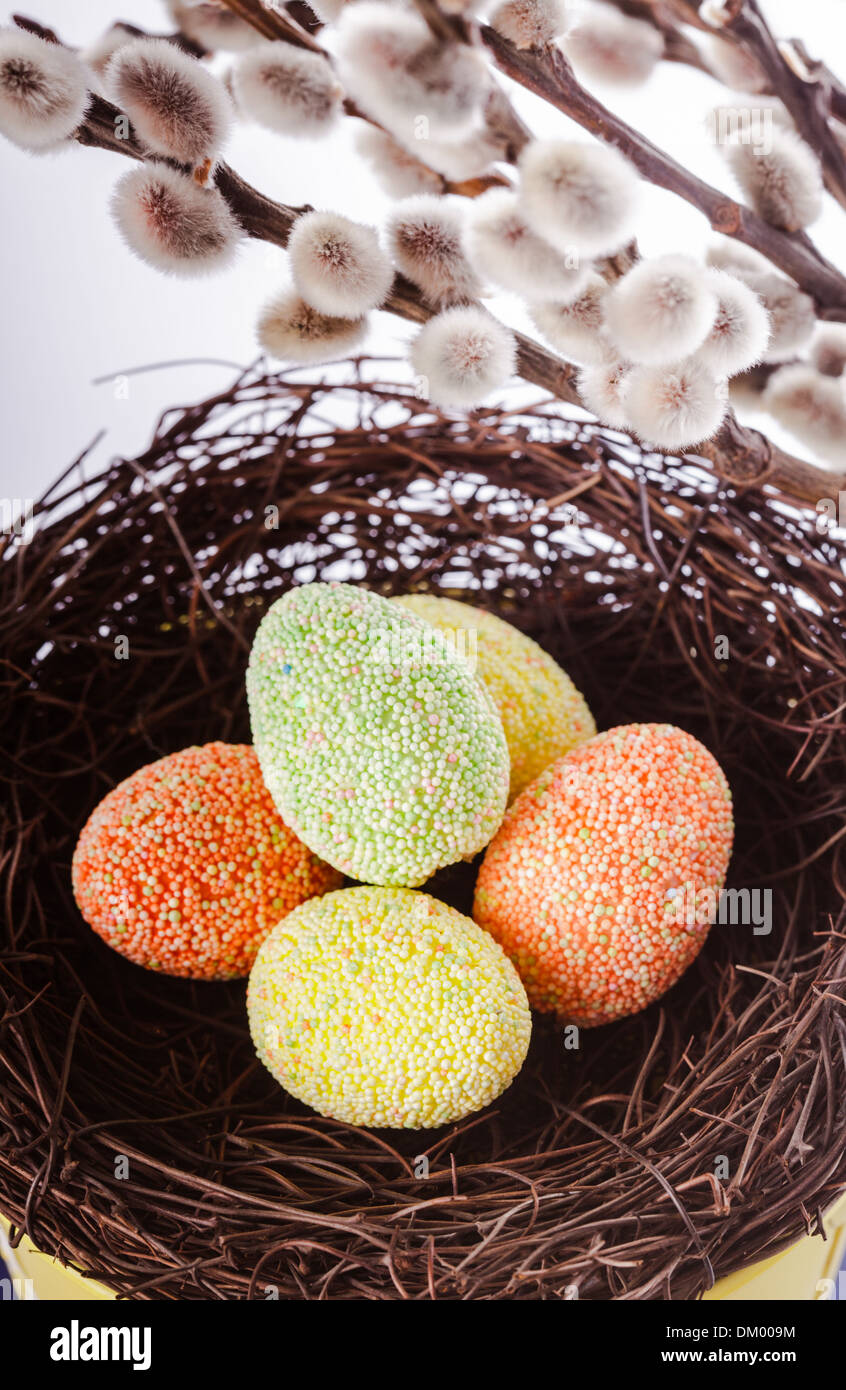 Pussy Willow Background And Easter Eggs Decorations Stock Photo Alamy