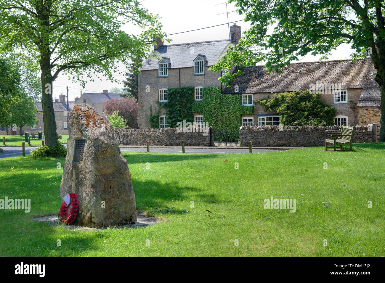 The village green at Kingham, Oxfordshire, England Stock Photo
