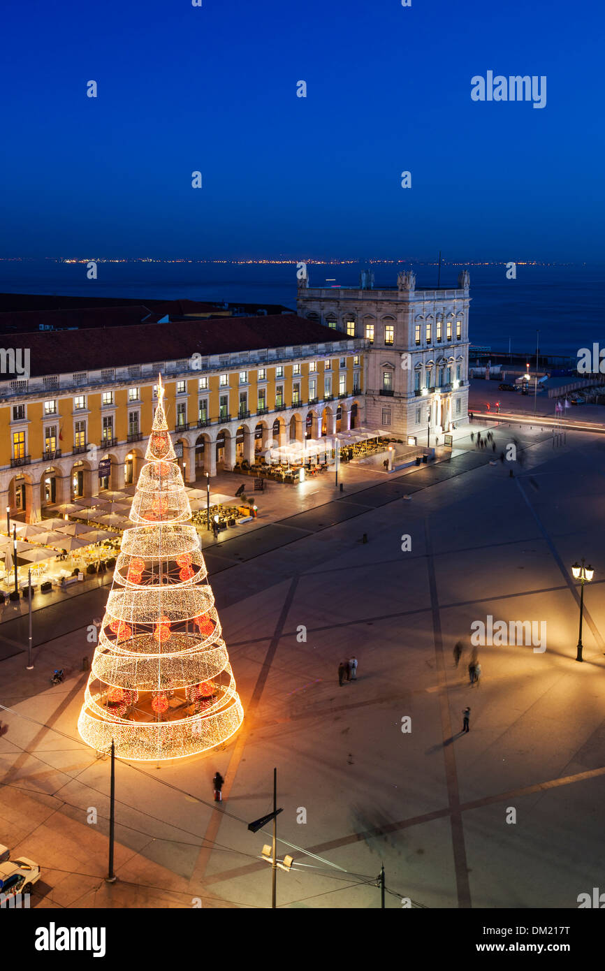Christmas Lights in the Praca do Comercio, Lisbon, Portugal, Europe