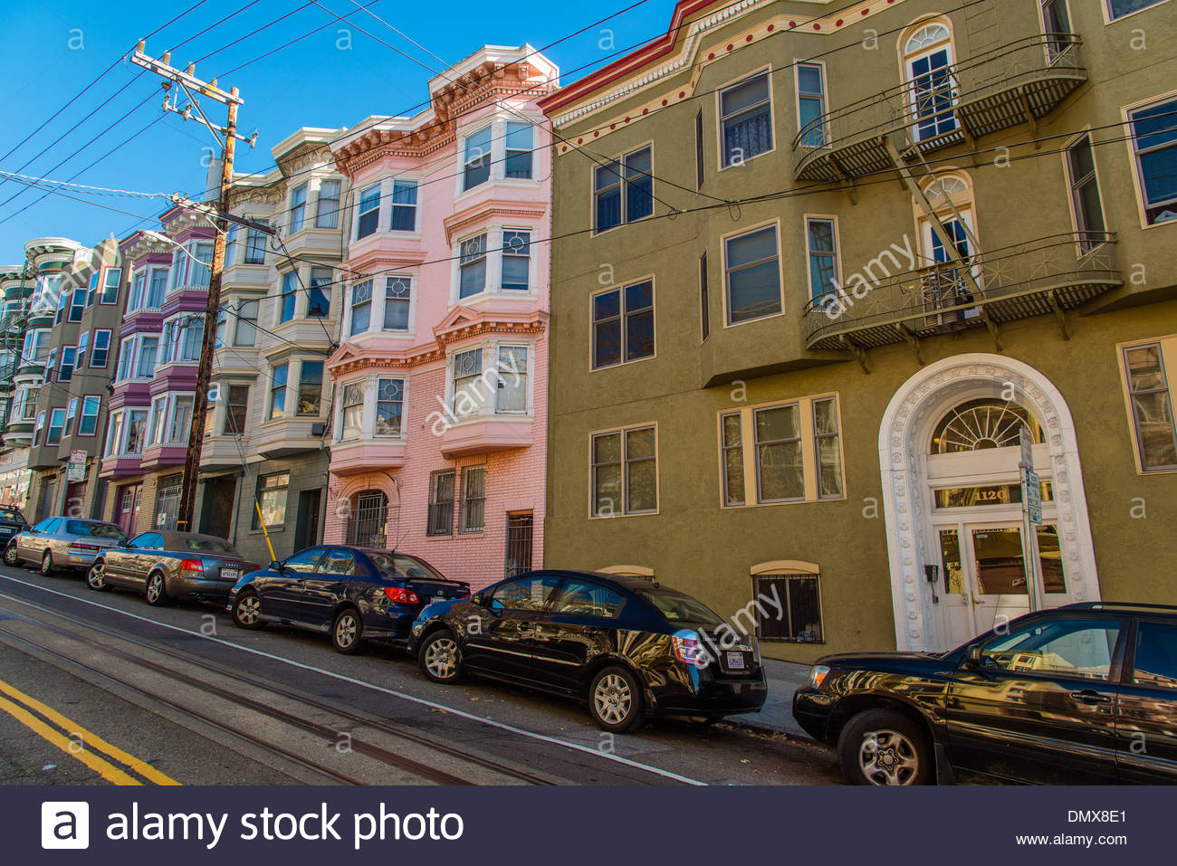Victorian style houses in Nob Hill neighborhood, San Francisco Stock Photo, Royalty Free Image