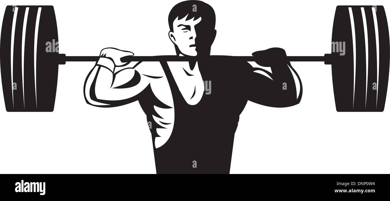 Illustration Of A Weightlifter Lifting Weights Done In Retro Style