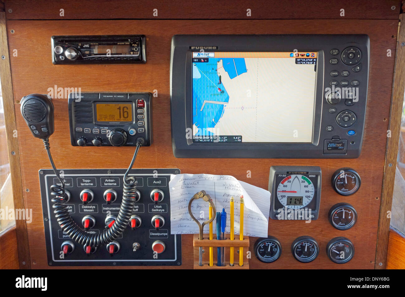 Dashboard instruments panel of a coastal sailboat Stock Photo, Royalty