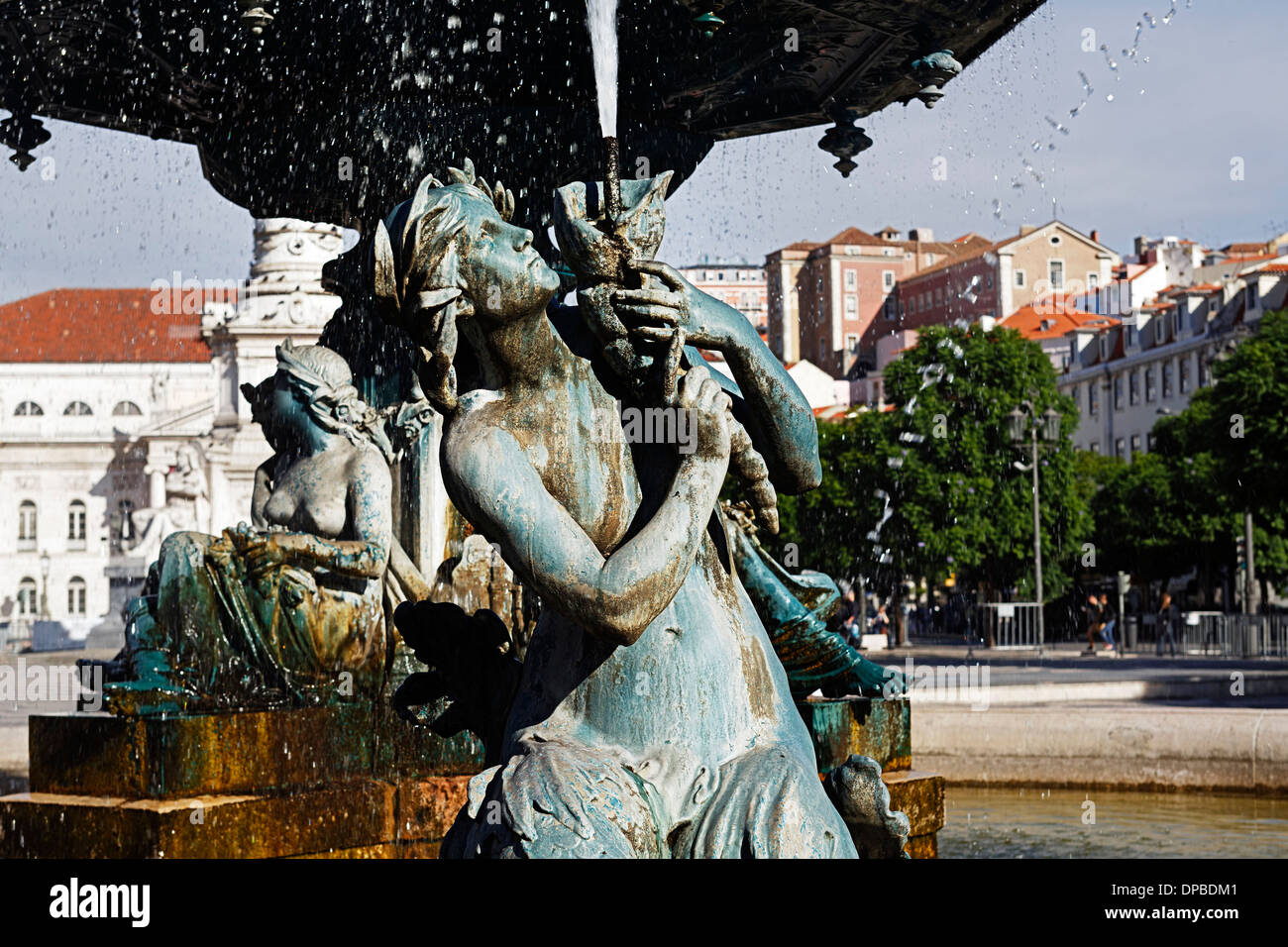 Portugal Lisboa Baixa Rossio Praca Dom Pedro Iv Part Of Fountain