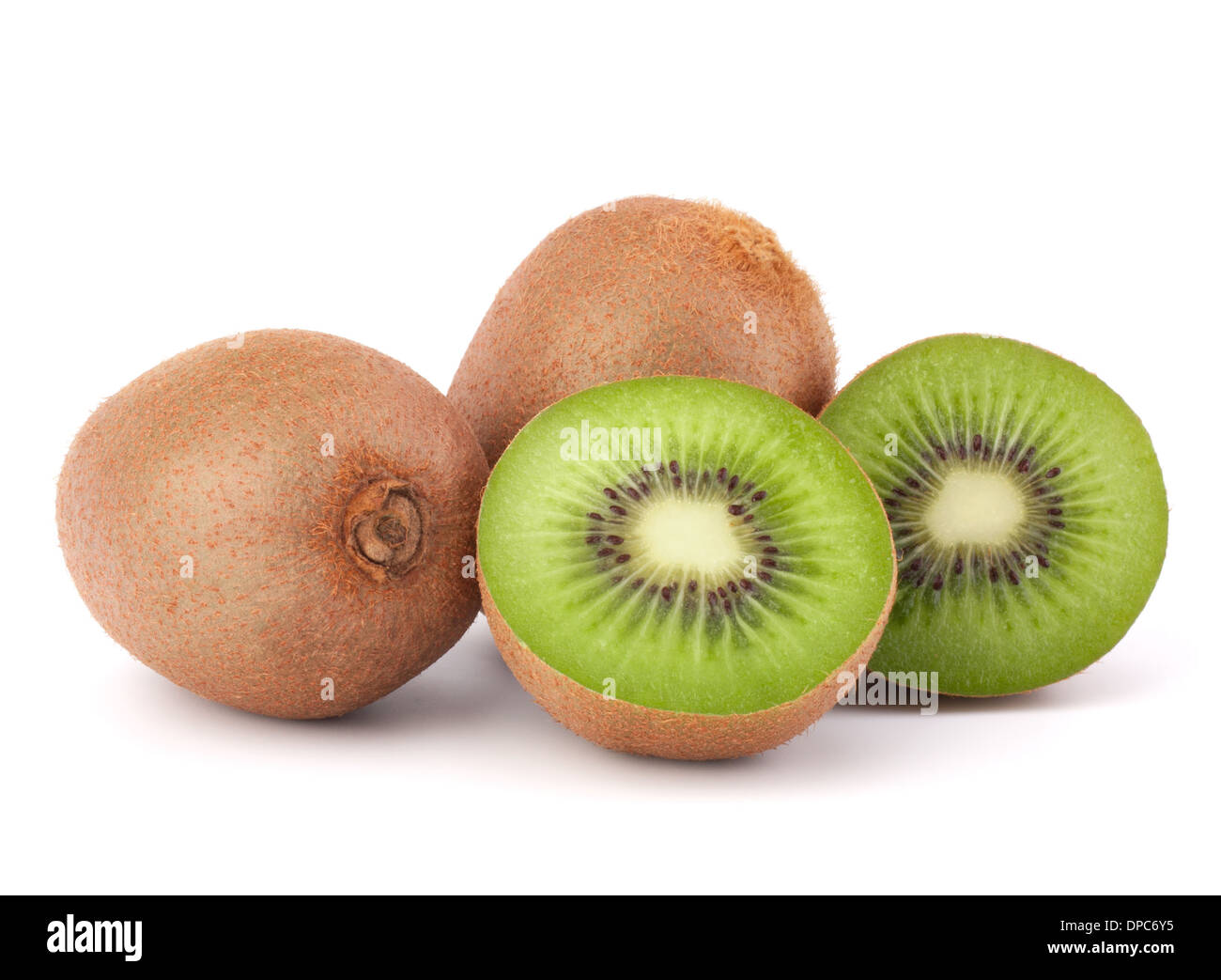 Whole Kiwi Fruit And His Segments Isolated On White Background Cutout