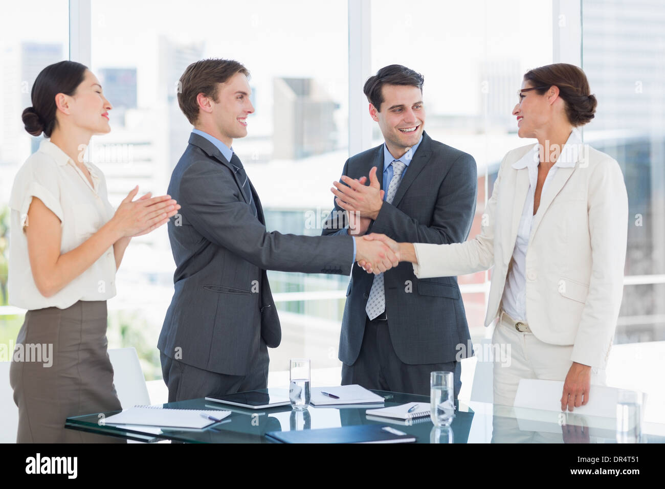 Handshake to seal a deal after a job recruitment meeting Stock Photo