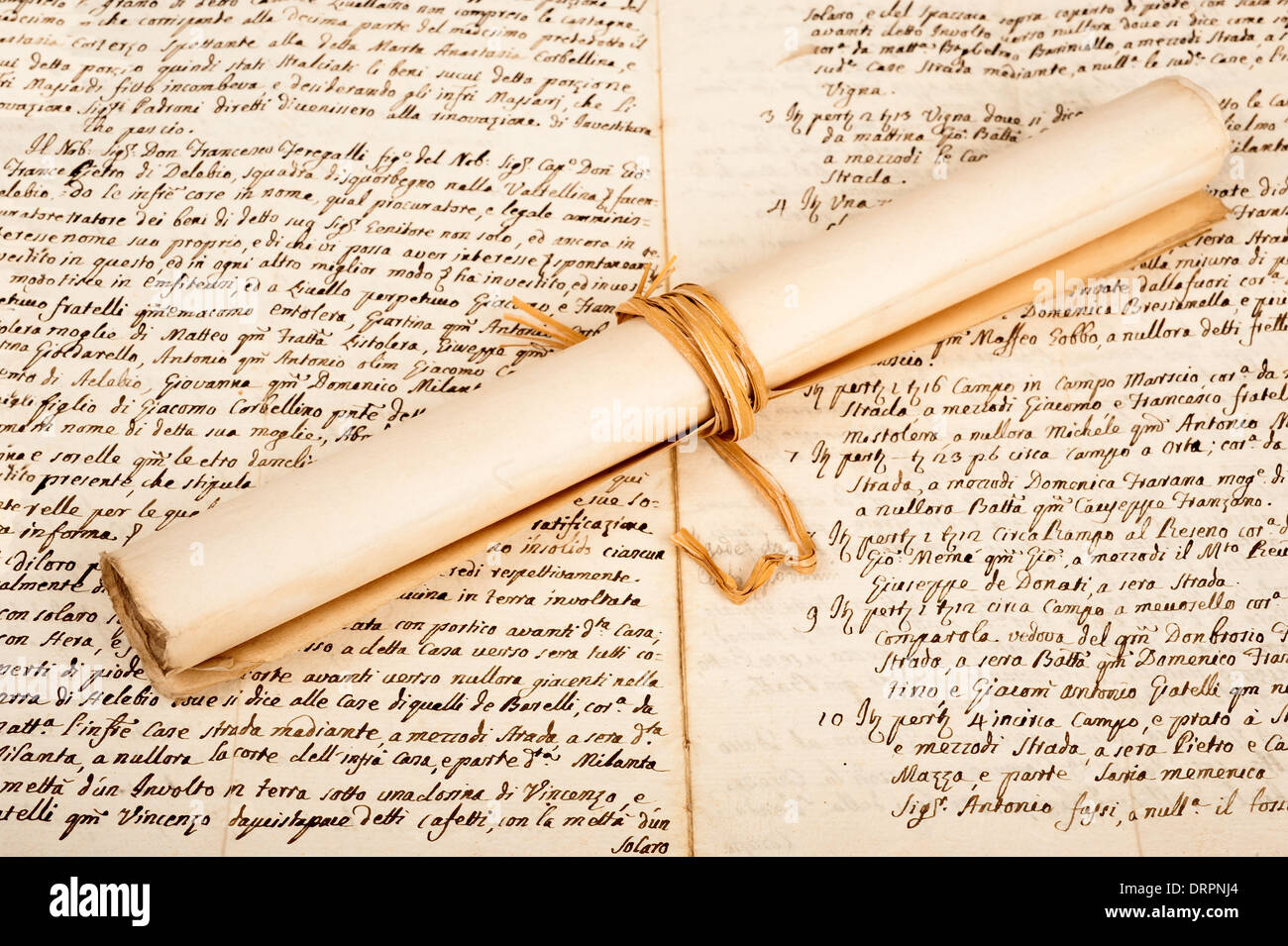 Rolled parchment on old manuscript Stock Photo 66268108 Alamy