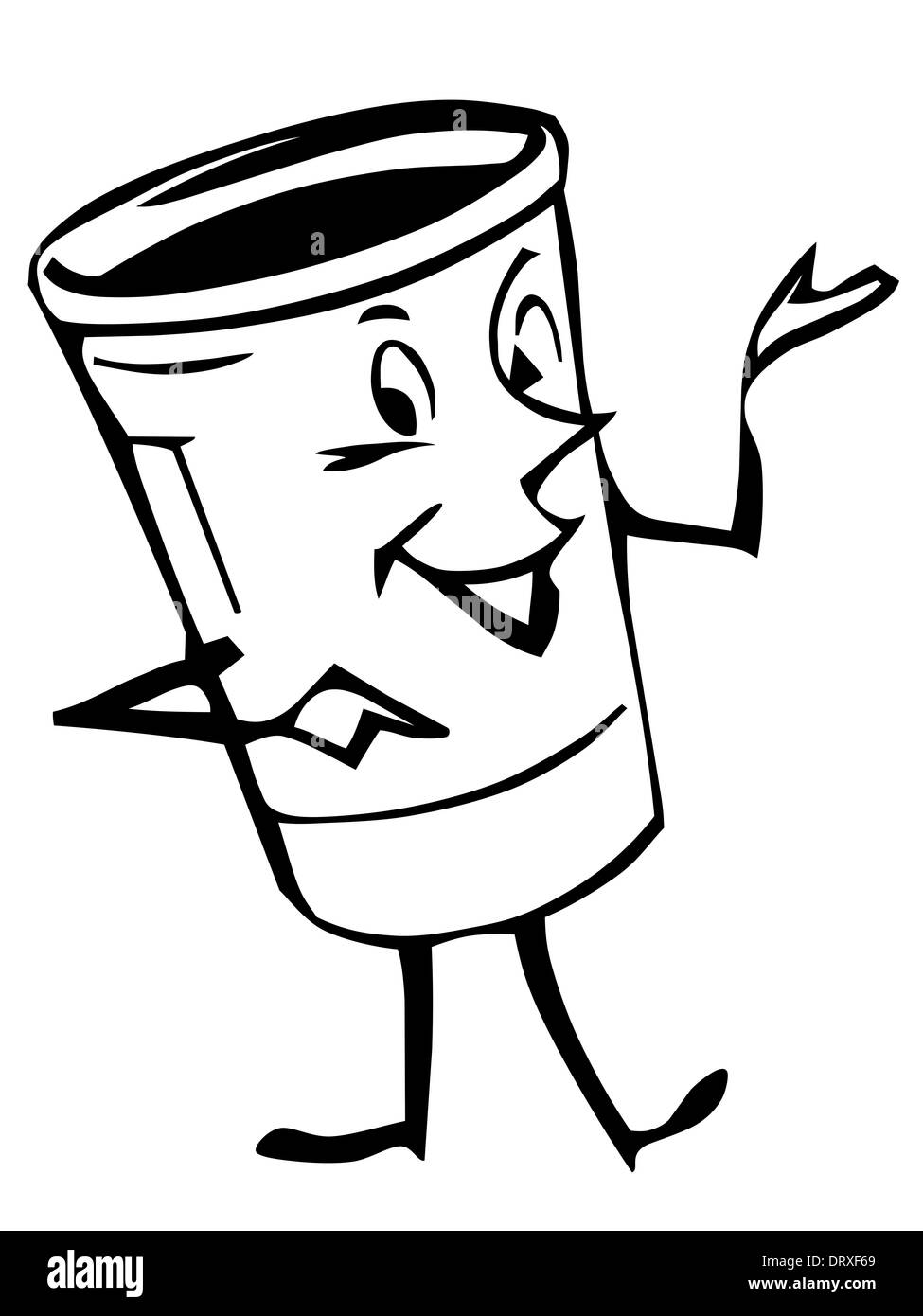 Illustration of cup with legs, arms and face on a white background