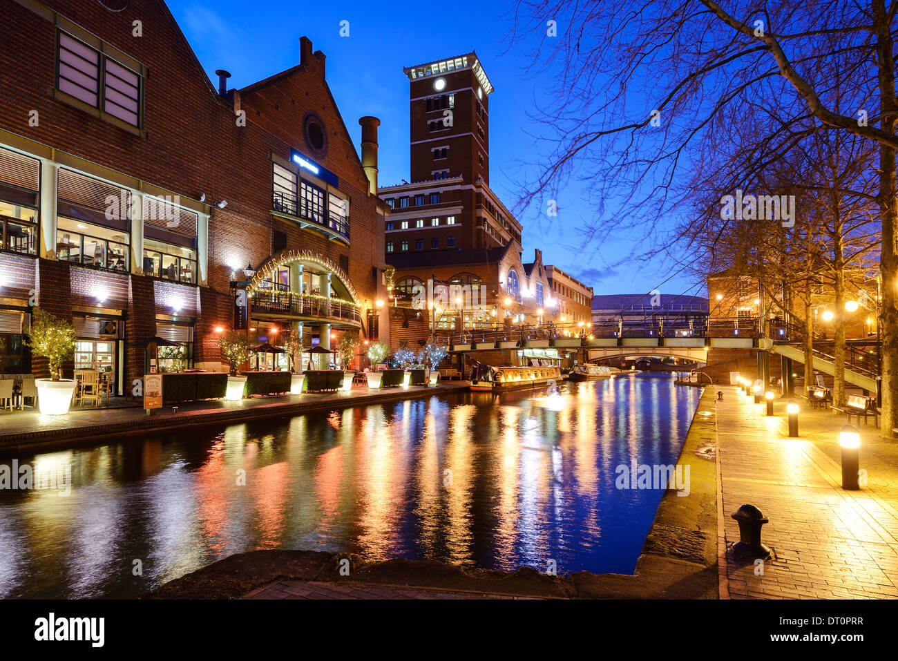 The canal and Pitcher and Piano bar at Brindley Place in Birmingham