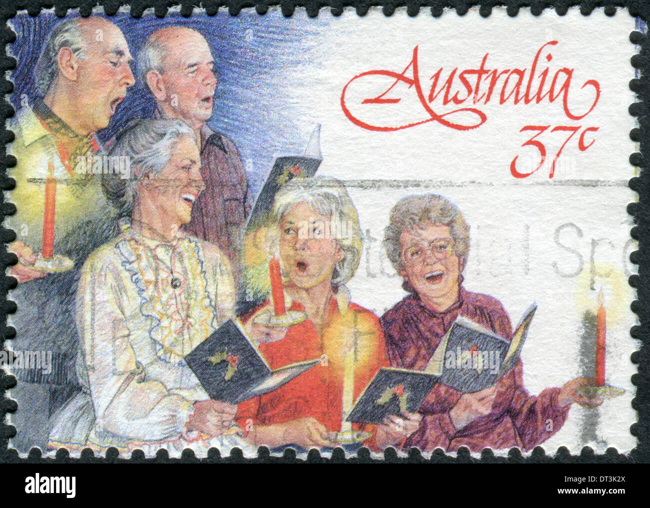 Postage stamp printed in Australia, Christmas Issue, shows two men