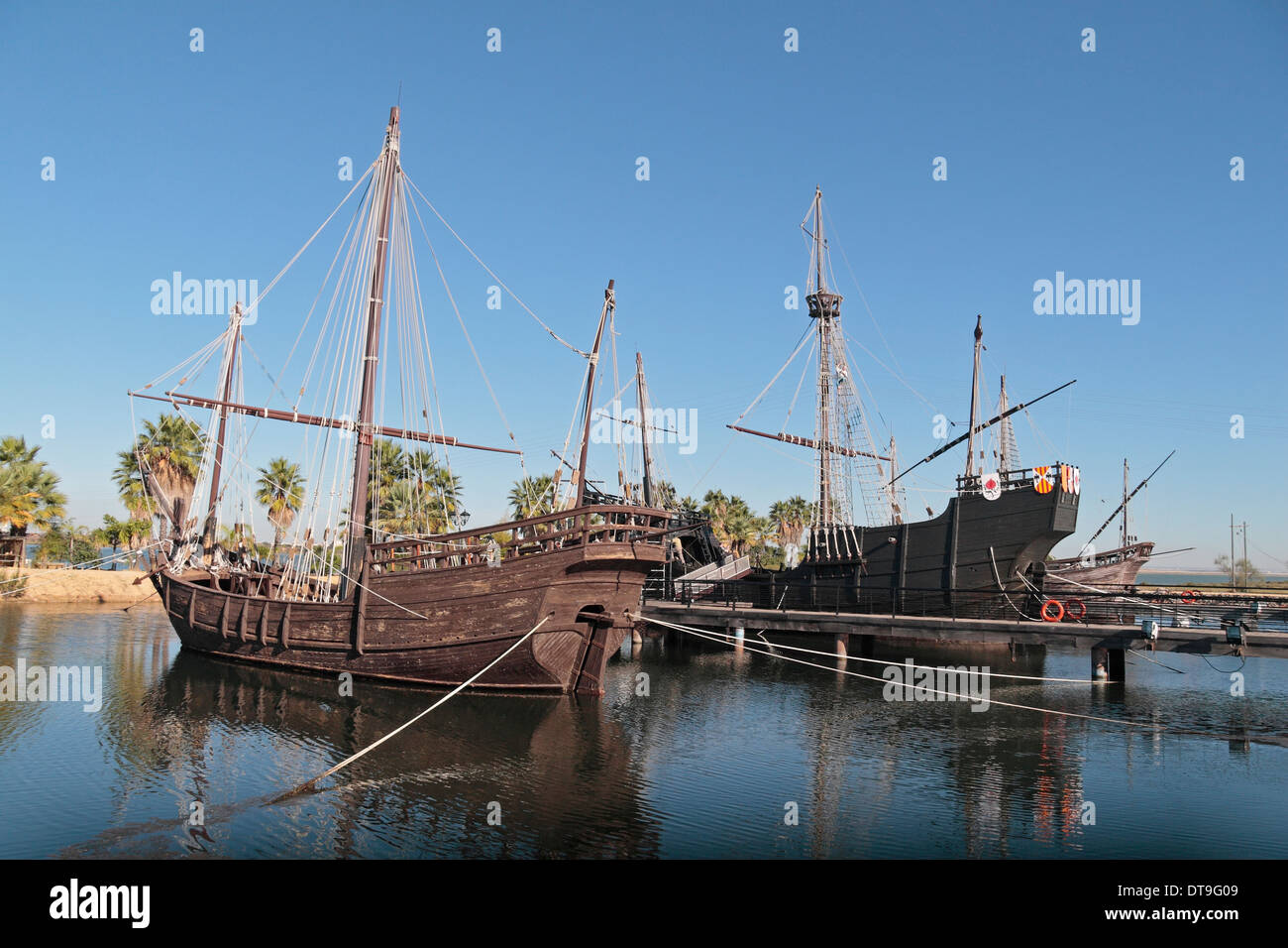 The Nina (L) and Santa Maria (R) replica ships (Pinta hidden) in the
