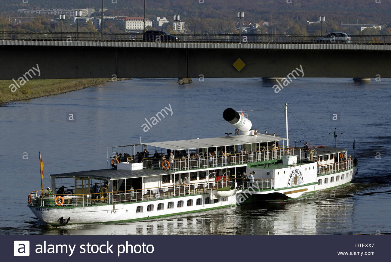 Dresden, Germany, steamboat on the river Elbe in Dresden Stock Photo