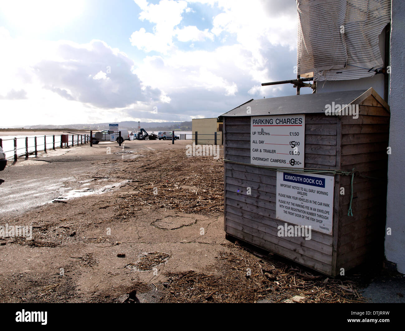 Shed used by parking attendant, Exmouth Docks, Devon, UK Stock Photo
