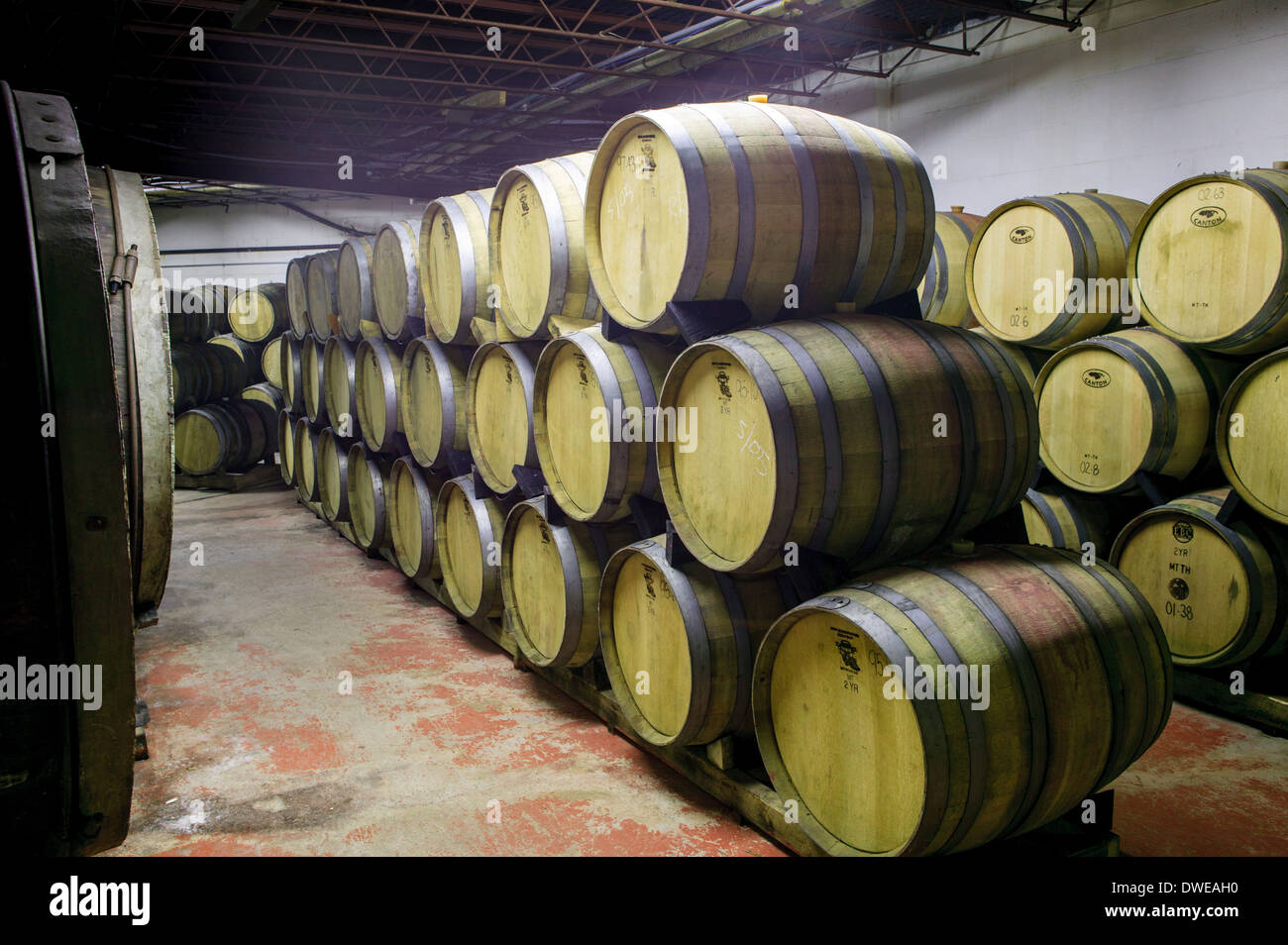 Oak wine barrels at Wagner Winery Seneca Lake Finger Lakes New York