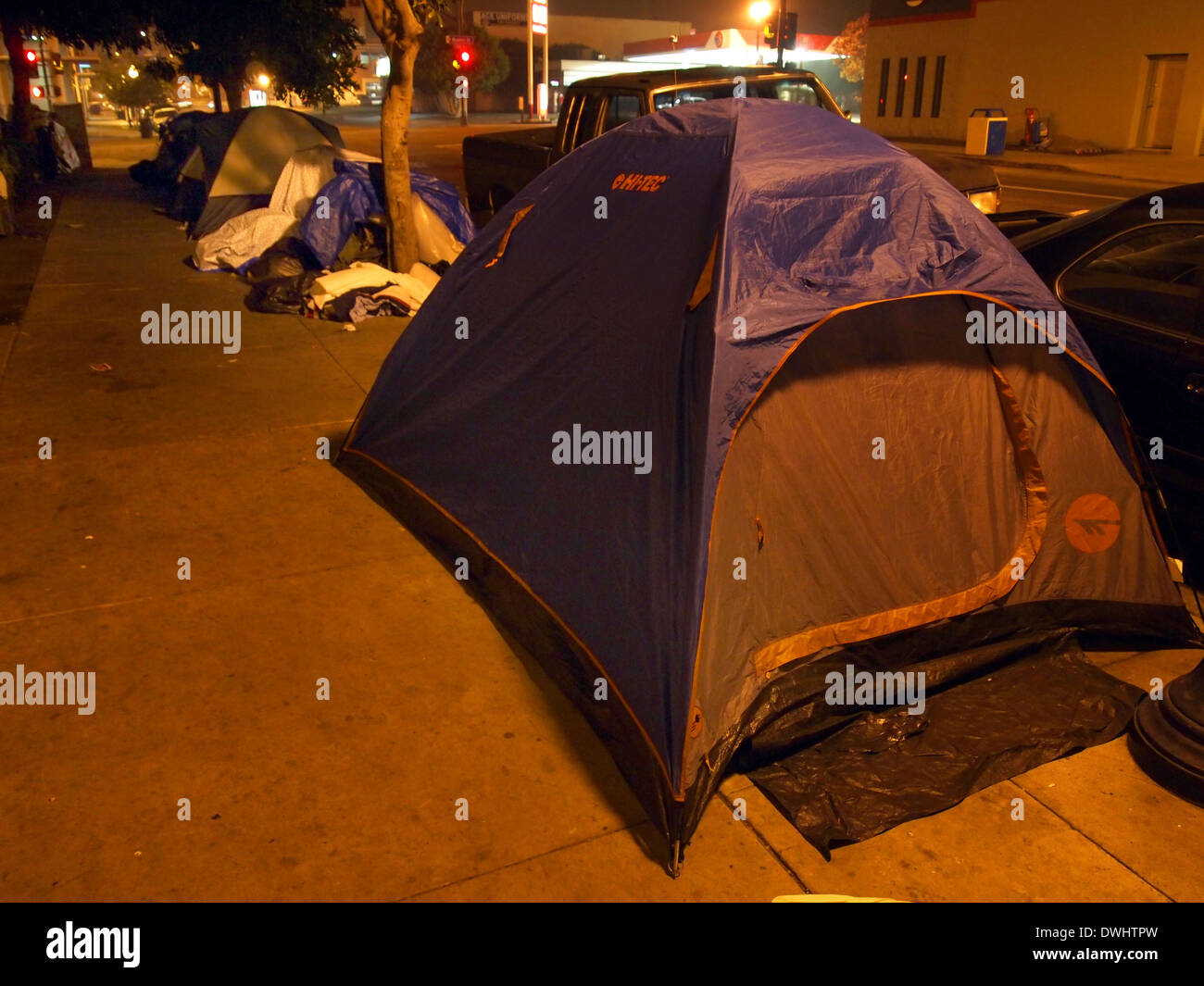 Tents and shelters of homeless people set up on the street in San Stock