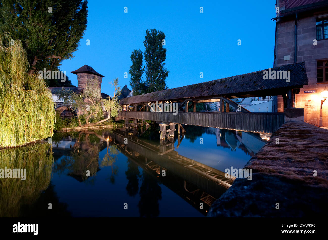 Germany Bavaria Nuremberg Bridge At River Pegnitz Stock Photo Alamy