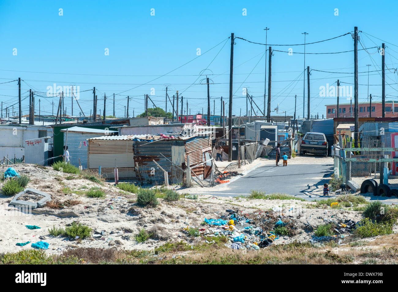 Street ending at a rubbish dump, Khayelitsha, Cape Town, Western Stock