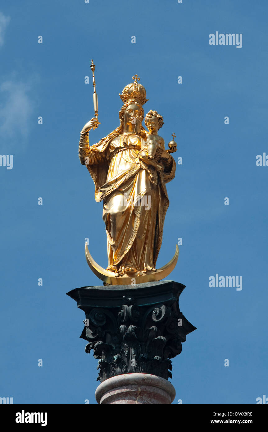 Germany Bavaria Munich Marienplatz Virgin Mary Statue Stock Photo