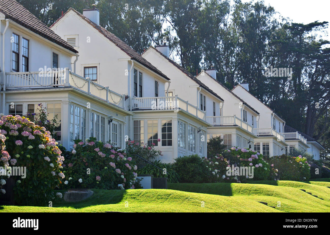 view of historic officers homes in the Presidio of San Francisco Stock